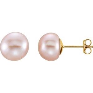 14K Yellow 8-9 mm Cultured Pink Freshwater Pearl Earrings
