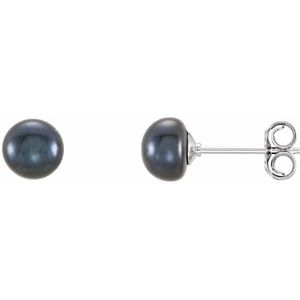 Sterling Silver 5-6 mm Cultured Black Freshwater Pearl Earrings