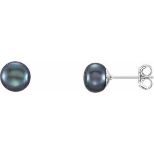 Sterling Silver 6-7 mm Cultured Black Freshwater Pearl Earrings