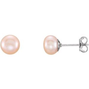 Sterling Silver 6-7 mm Cultured Pink Freshwater Pearl Earrings