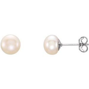 Sterling Silver 6-7 mm Cultured White Freshwater Pearl Earrings
