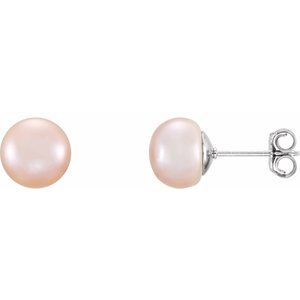 Sterling Silver 7-8 mm Cultured Pink Freshwater Pearl Earrings