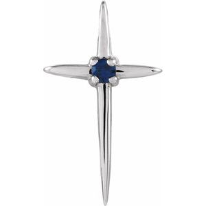14K White Natural Blue Sapphire Cross Pendant