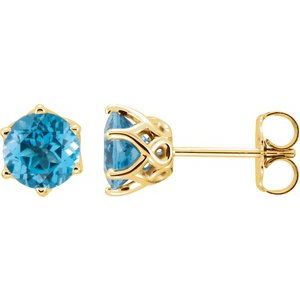 14K Yellow Natural Swiss Blue Topaz Earrings