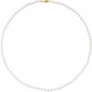 14K Yellow Cultured White Akoya Pearl 24 Necklace