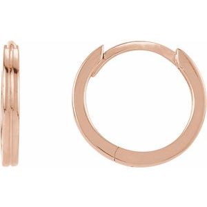 14K Rose Grooved Hinged 10.3 mm Huggie Hoop Earrings