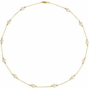 14K Yellow Cultured White Freshwater Pearl & Bead 12-Station 18" Necklace