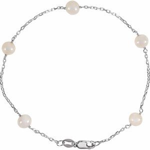 Sterling Silver Cultured White Freshwater Pearl 5-Station 7.5 Bracelet