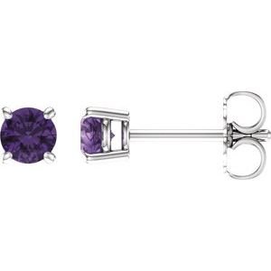 14K White 4 mm Natural Amethyst Stud Earrings