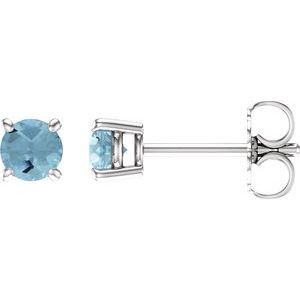 14K White 4 mm Natural Aquamarine Stud Earrings