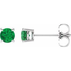 14K White 4 mm Lab-Grown Emerald Stud Earrings
