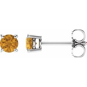 14K White 4 mm Natural Citrine Stud Earrings
