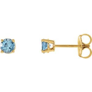 14K Yellow 4 mm Natural Aquamarine Stud Earrings