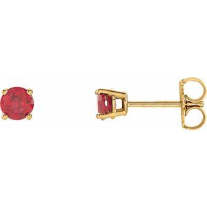 14K Yellow 4 mm Lab-Grown Ruby Stud Earrings