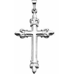 Sterling Silver 35x23 mm Fleur-de-Lis Cross Pendant