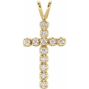 14K Yellow 1/8 CTW Natural Diamond Cross Pendant