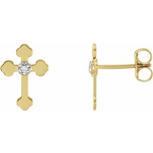 14K Yellow/White .01 CTW Natural Diamond Cross Earrings