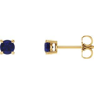 14K Yellow 4 mm Lab-Grown Blue Sapphire Stud Earrings