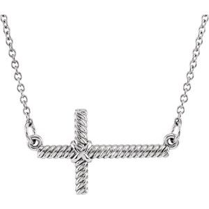 14K White 20.1x11.3 mm Sideways Rope Cross 16.5" Necklace