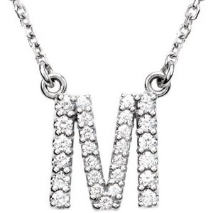 14K White 1/6 CTW Natural Diamond Initial M 16 Necklace