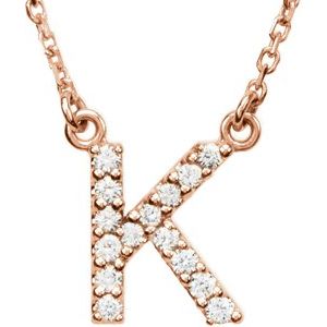 14K Rose 1/8 CTW Natural Diamond Initial K 16 Necklace