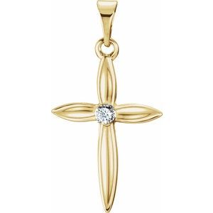 14K Yellow .025 CT Natural Diamond Cross Pendant