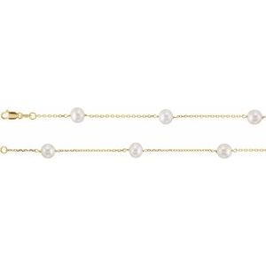 14K Yellow Cultured White Freshwater Pearl 14-Station 18 Necklace