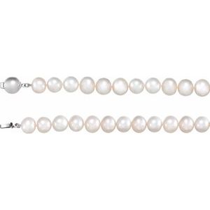 Sterling Silver Cultured White Freshwater Pearl 18" Necklace