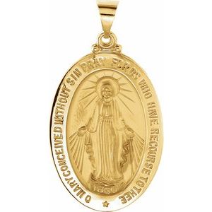 14K Yellow 29x20 mm Oval Hollow Miraculous Medal
