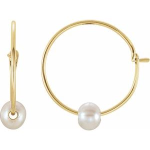 14K Yellow Cultured White Freshwater Pearl Youth Huggie Earrings