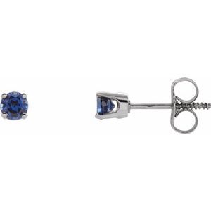 14K White Lab-Grown Blue Sapphire Youth Earrings