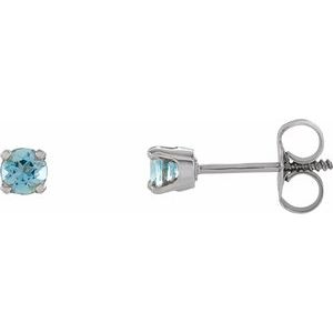 14K White Natural Aquamarine Youth Earrings