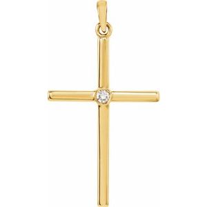 14K Yellow .03 CT Natural Diamond Cross Pendant