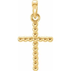 14K Yellow Beaded Cross Pendant