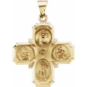14K Yellow 25x25 mm Hollow Four-Way Cross Medal