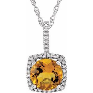 Sterling Silver 7 mm Natural Citrine & .015 CTW Natural Diamond 18" Necklace