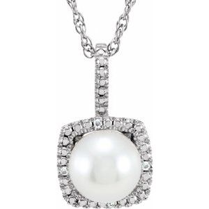 Sterling Silver 6.5-7 mm Cultured White Freshwater Pearl & .015 CTW Natural Diamond 18" Necklace