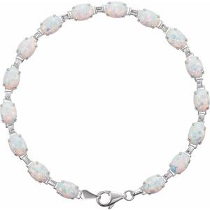 14K White Lab-Grown White Opal Line 7 Bracelet