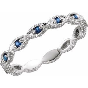14K White  Natural Blue Sapphire Anniversary Band Size 7