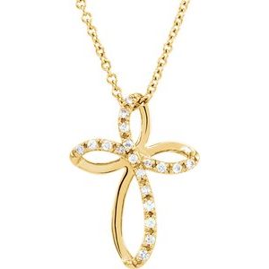 14K Yellow 1/10 CTW Natural Diamond Cross 18" Necklace