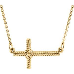 14K Yellow 20.1x11.3 mm Sideways Rope Cross 16.5" Necklace