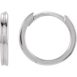 14K White Grooved Hinged 10.3 mm Huggie Hoop Earrings