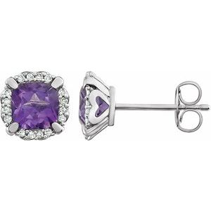 14K White Natural Amethyst & 1/10 CTW Natural Diamond Earrings