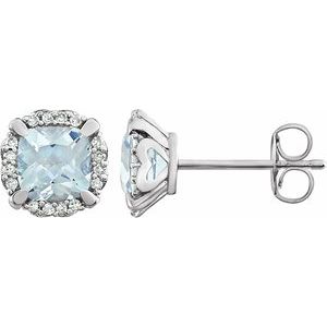 14K White Natural Aquamarine & 1/10 CTW Natural Diamond Earrings
