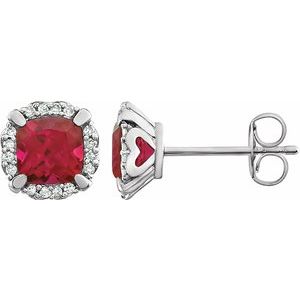 14K White Lab-Grown Ruby & 1/10 CTW Natural Diamond Earrings