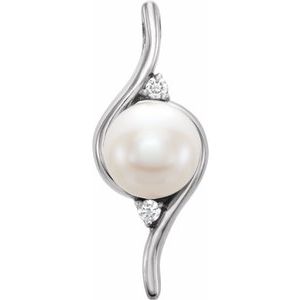 14K White Cultured White Freshwater Pearl & .03 CTW Natural Diamond Pendant
