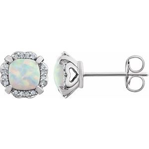 14K White Lab-Grown Opal & 1/10 CTW Natural Diamond Earrings
