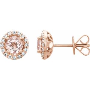14K Rose Natural Pink Morganite & 1/5 CTW Natural Diamond Earrings
