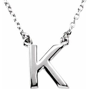 Sterling Silver Block Initial K 16" Necklace