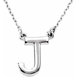 Sterling Silver Block Initial J 16" Necklace